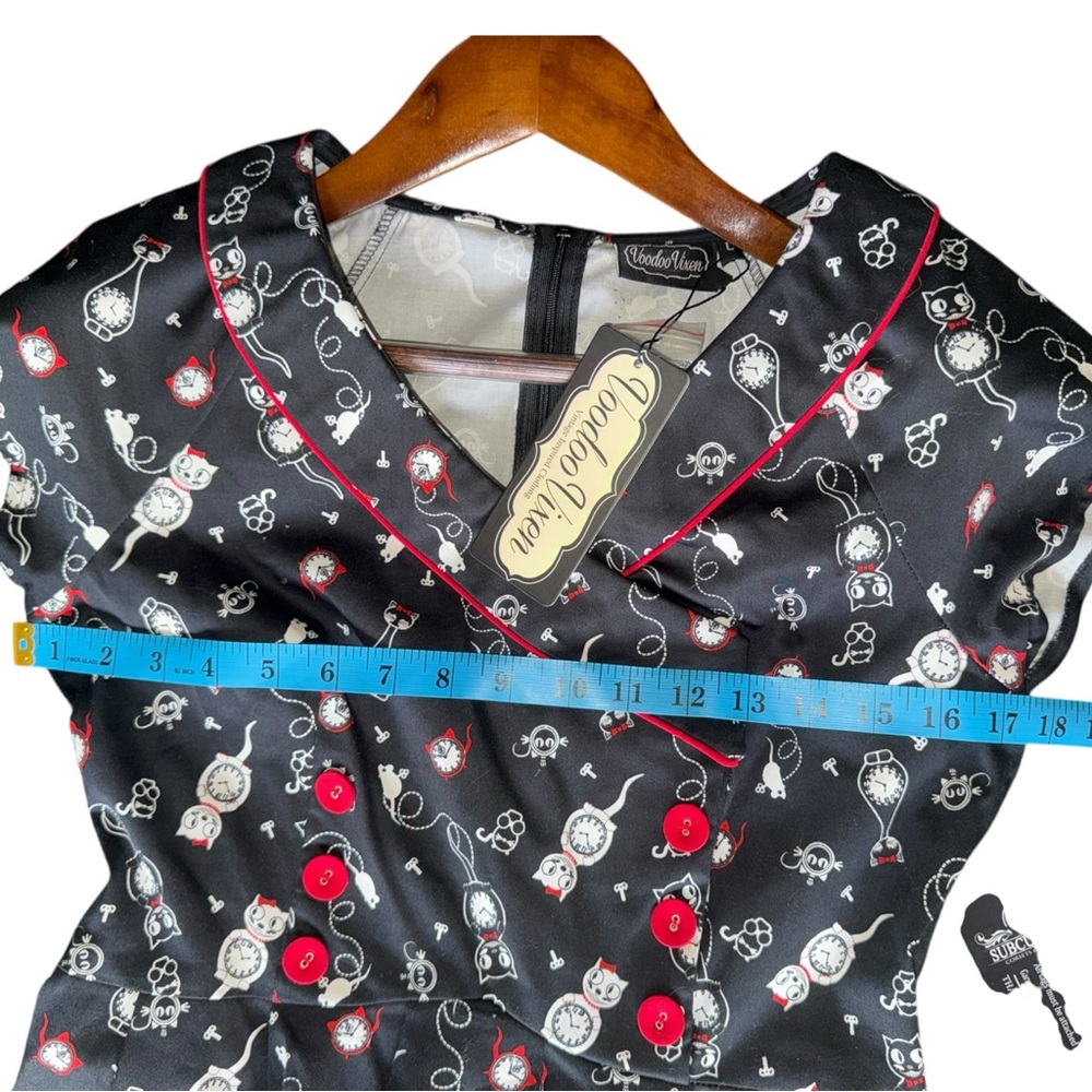 Today only $50 Voodoo Vixen Felix the Clock Cat Print Retro Dress NWT Rockabilly - Picture 12 of 16